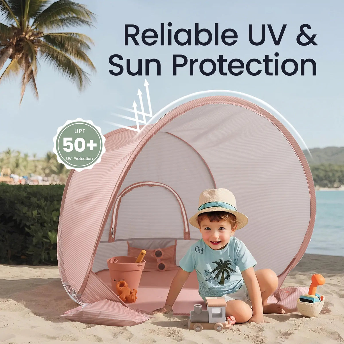 Beach Tent pink pop-up by Tiny Land INC with included beach toys for kids on Tampa Home & Garden Store