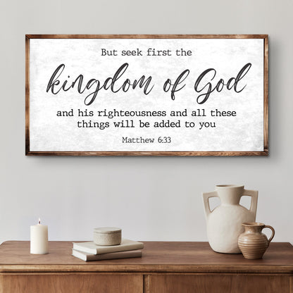 Canvas faith sign Matthew 6:33 by Tailored Canvases, white background with black script on Tampa Home & Garden Store