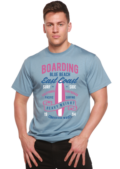 Boarding Blue Beach mens bamboo viscose/cotton graphic tee with surf print by Spun Bamboo on Tampa Home & Garden Store
