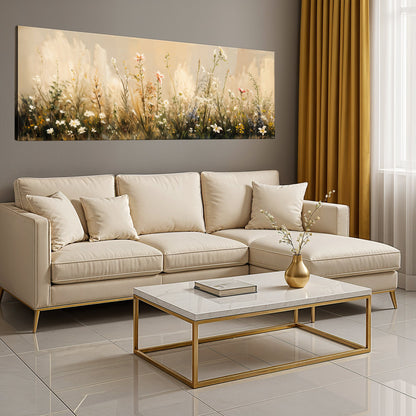 Flower Field Wall Art canvas in warm beige floral meadow Tailored Canvases on Tampa Home & Garden Store