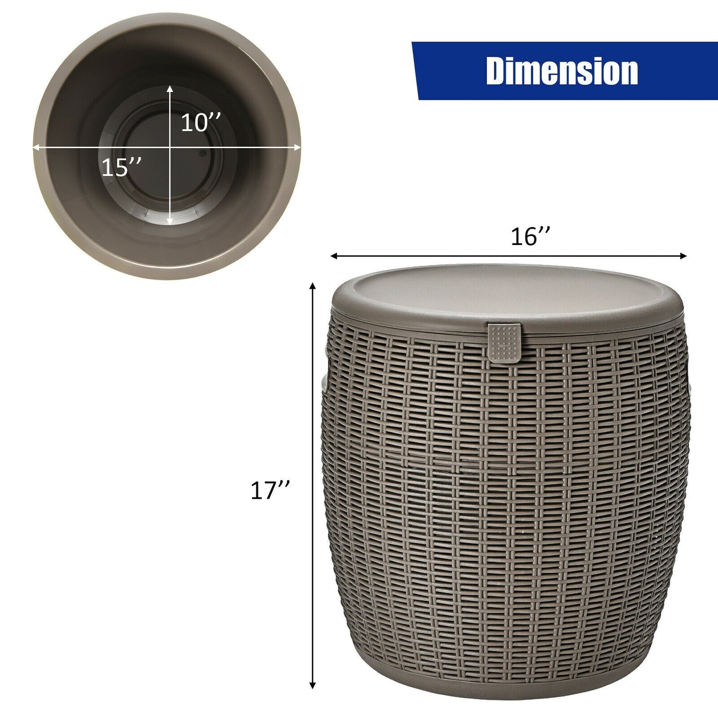 GemGear 9.5 Gallon 4-in-1 Patio Rattan Cool Bar Table, taupe wicker, 16in dia x 17in tall on Tampa Home & Garden Store