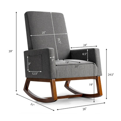 Mecedora reclinable de respaldo alto tapizada con bolsillo lateral - Gris
