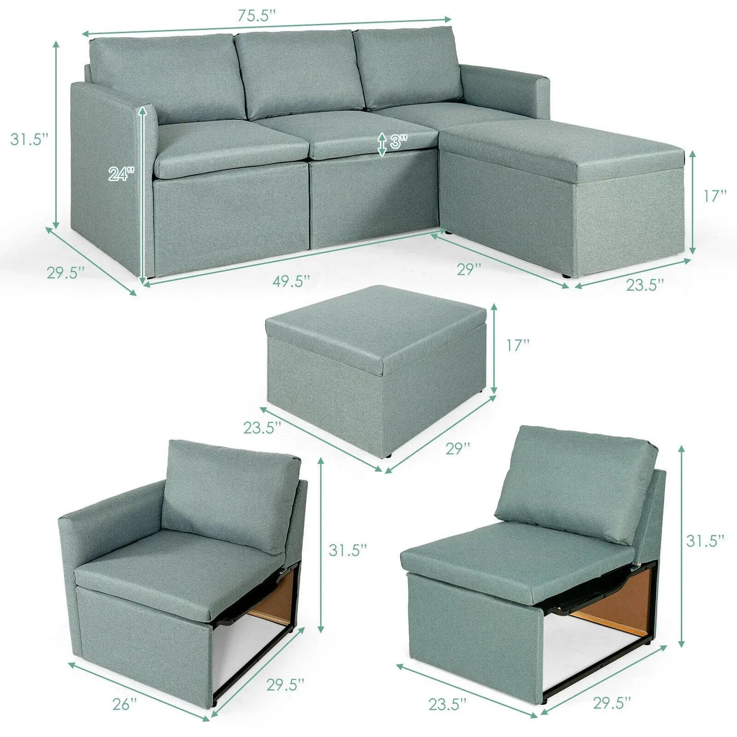 Convertible L-Shaped Sofa with Reversible Chaise