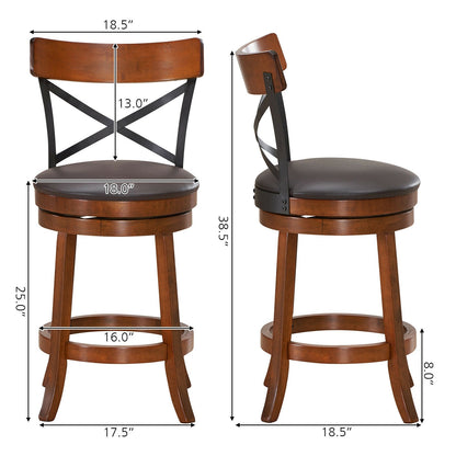 Juego de 2 Taburetes de Bar Sillas de Bar de Comedor Giratorias 360 Grados con Patas de Madera de Caucho-25 pulgadas
