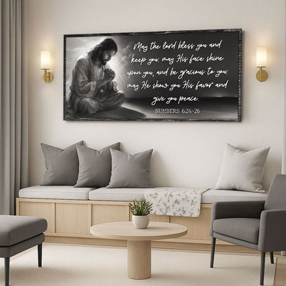 Numbers 6:24-26 Faith Sign II canvas by Tailored Canvases, grayscale praying figure on Tampa Home & Garden Store