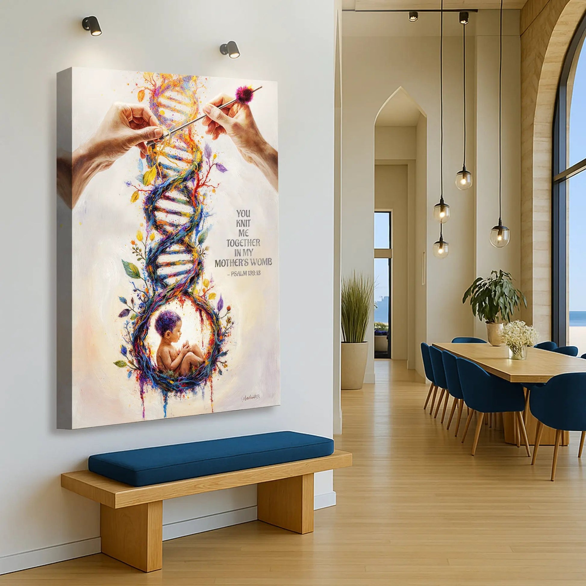 Canvas Tailored Canvases crafting with vibrant DNA knitting and baby imagery Psalm 139:13 on Tampa Home & Garden Store