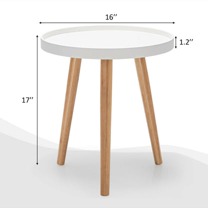 Mesa de centro redonda con bandeja de madera