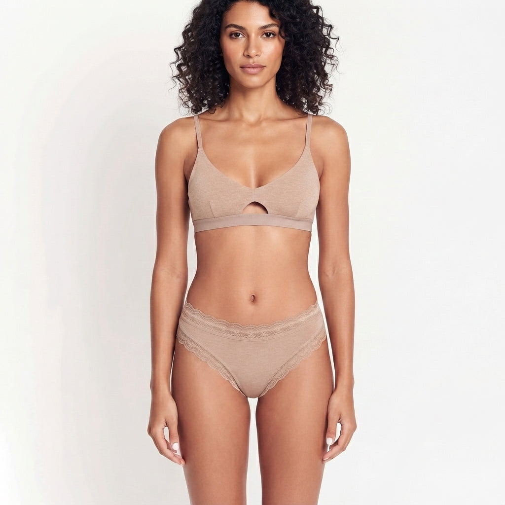 Organic Lace Mid-rise Briefs with matching nude bralette in organic cotton Net Positive on Tampa Home & Garden Store