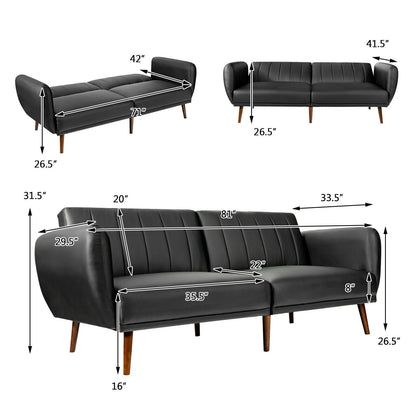 Sofá Cama Convertible de 3 Plazas con Respaldo Ajustable para Sala de Estar - Negro