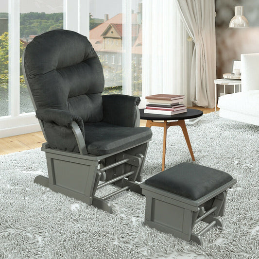 Wood Baby Glider and Ottoman Cushion Set with Padded Armrests for Nursing-Gray - Tampa Home & Garden Store