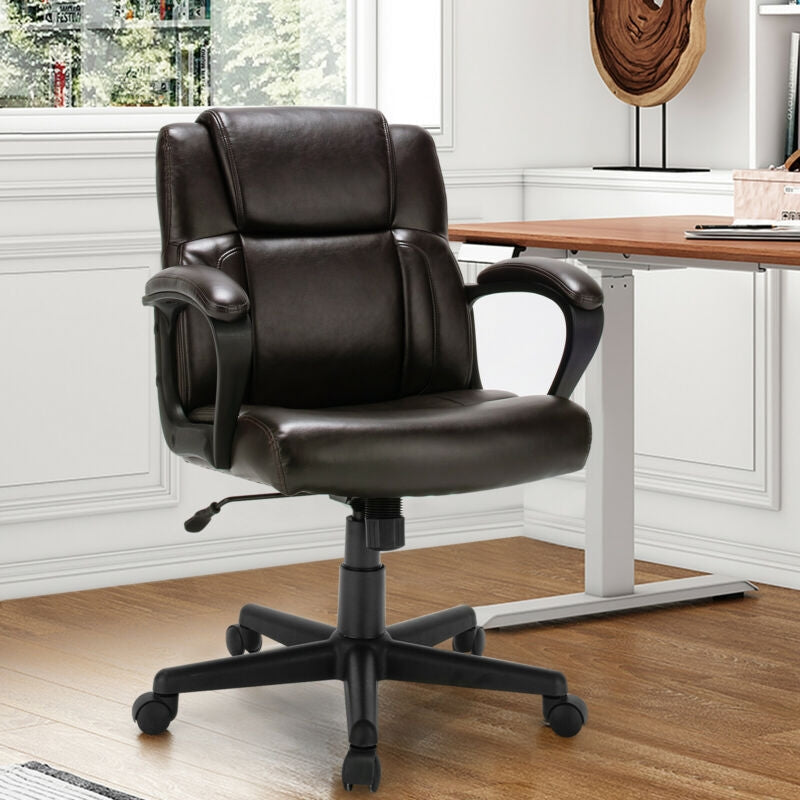 Sillón Ejecutivo de Oficina de Cuero Ajustable Silla de Escritorio para Computadora con Apoyabrazos