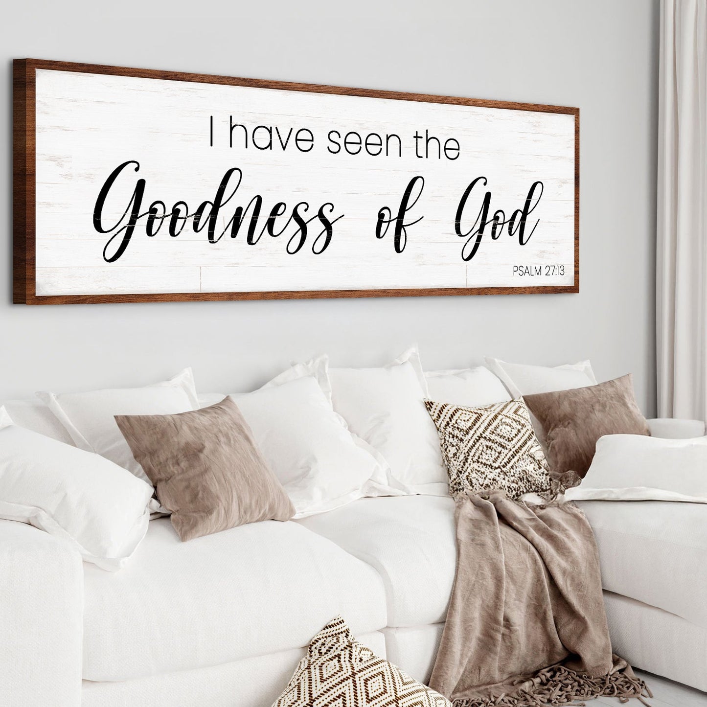 Canvas faith sign Tailored Canvases white wood with black script Psalm 27:13 Goodness of God on Tampa Home & Garden Store