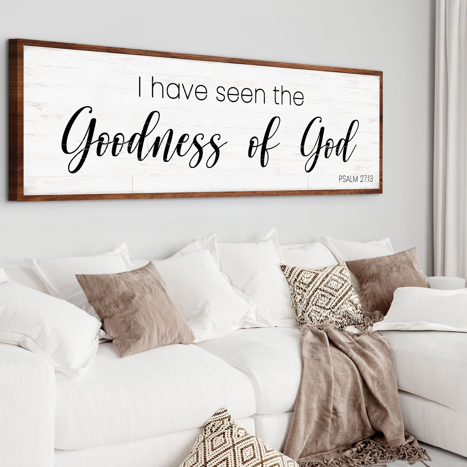 Canvas faith sign Tailored Canvases white wood with black script Psalm 27:13 Goodness of God on Tampa Home & Garden Store