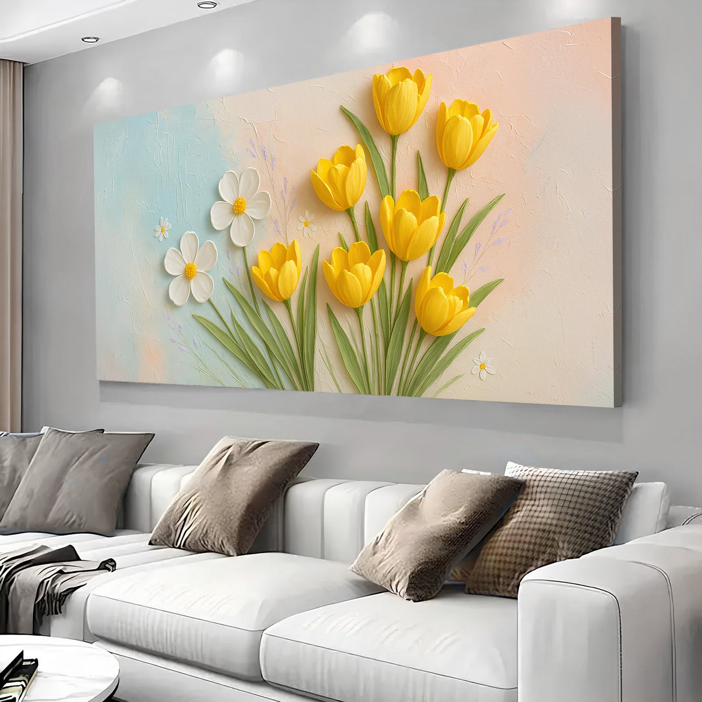 Floral Wall Art II canvas by Tailored Canvases with yellow tulips and white daisies on Tampa Home & Garden Store