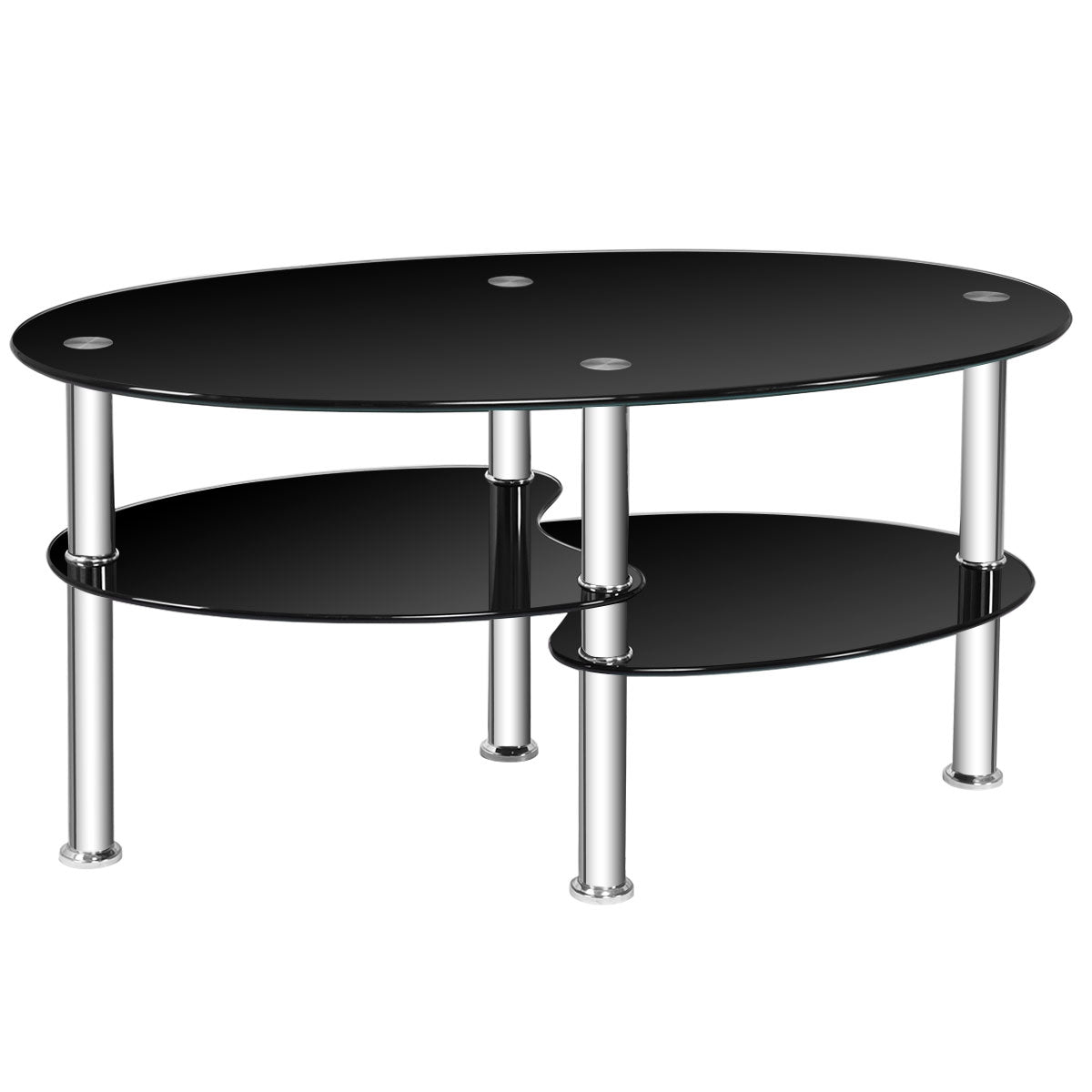 Mesa auxiliar de centro ovalada de cristal templado - Negra