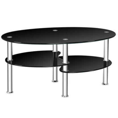 Mesa auxiliar de centro ovalada de cristal templado - Negra