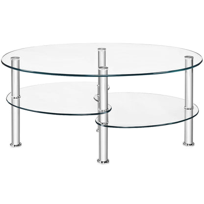 Mesa auxiliar de centro ovalada de cristal templado - Negra