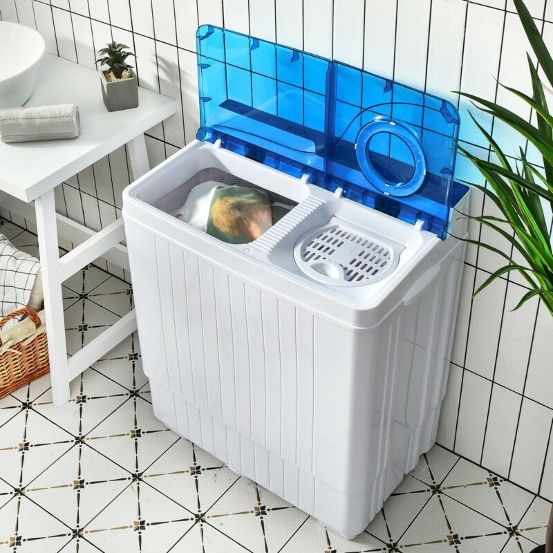 Lavadora semiautomática portátil de 26 libras con bomba de drenaje incorporada - Azul