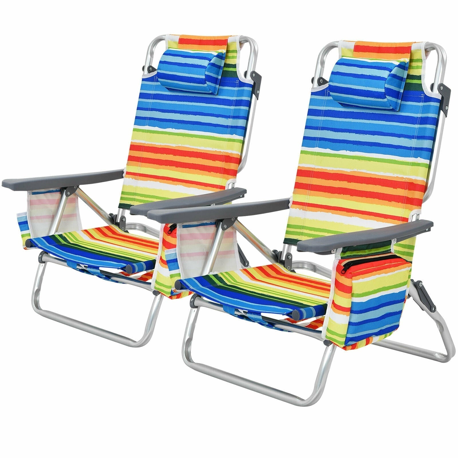 GemGear 2-pack folding backpack beach chairs with rainbow striped fabric and pillows on Tampa Home & Garden Store