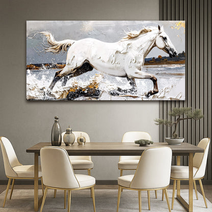 Modern Abstract Horse Wall Art on Canvas by Tailored Canvases white running horse splashing on Tampa Home & Garden Store