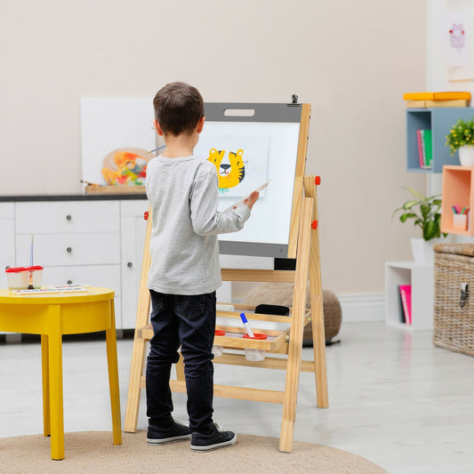 Kids Art Easel with Paper Roll Double Sided Chalkboard and Whiteboard-Gray - Tampa Home & Garden Store