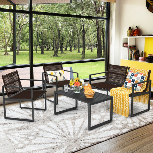 4 Pieces Patio Furniture Conversation Set with Sofa Loveseat - Tampa Home & Garden Store