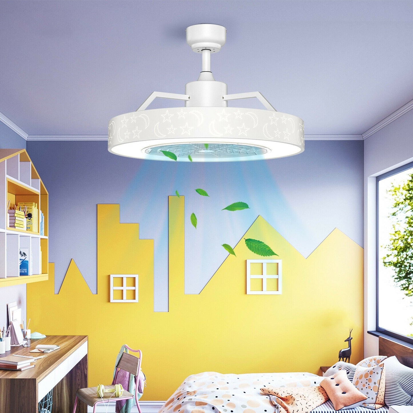 Ventilador de techo de 23 pulgadas con luz LED y control remoto - Blanco