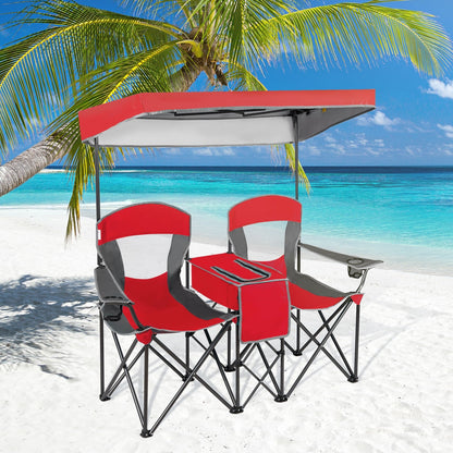 GemGear folding camping canopy chairs with cup holder; two red-gray chairs, gray frames on Tampa Home & Garden Store