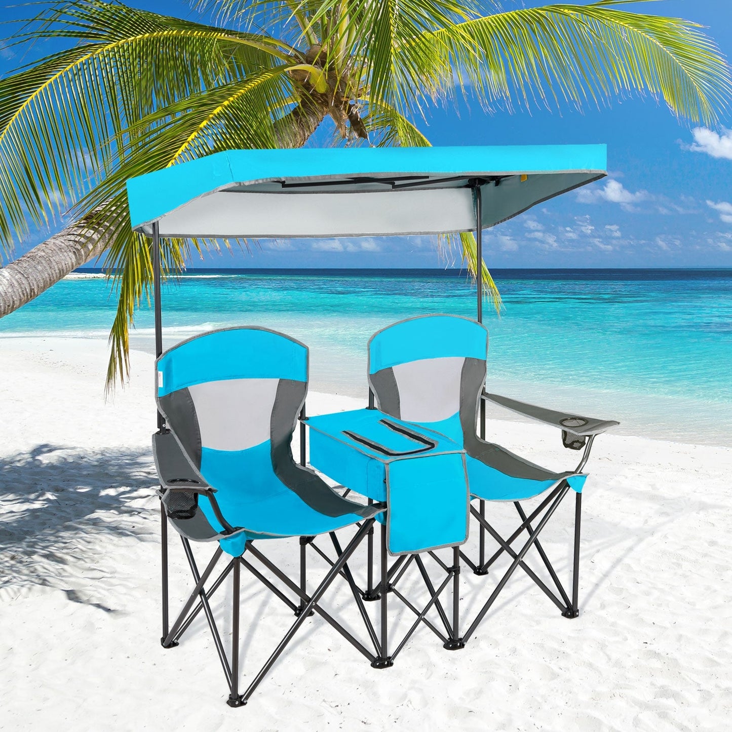 GemGear portable folding camping canopy chairs with cup holders, turquoise/gray, set of 2 on Tampa Home & Garden Store