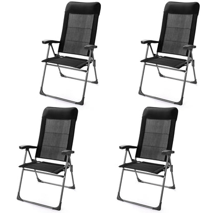 GemGear four black portable patio folding dining chairs with headrests and mesh backs, steel frame on Tampa Home & Garden Store