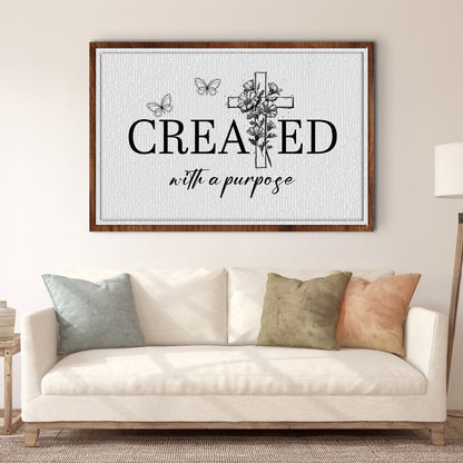 Created With A Purpose Faith Sign II canvas art with wood frame and script cross design on Tampa Home & Garden Store