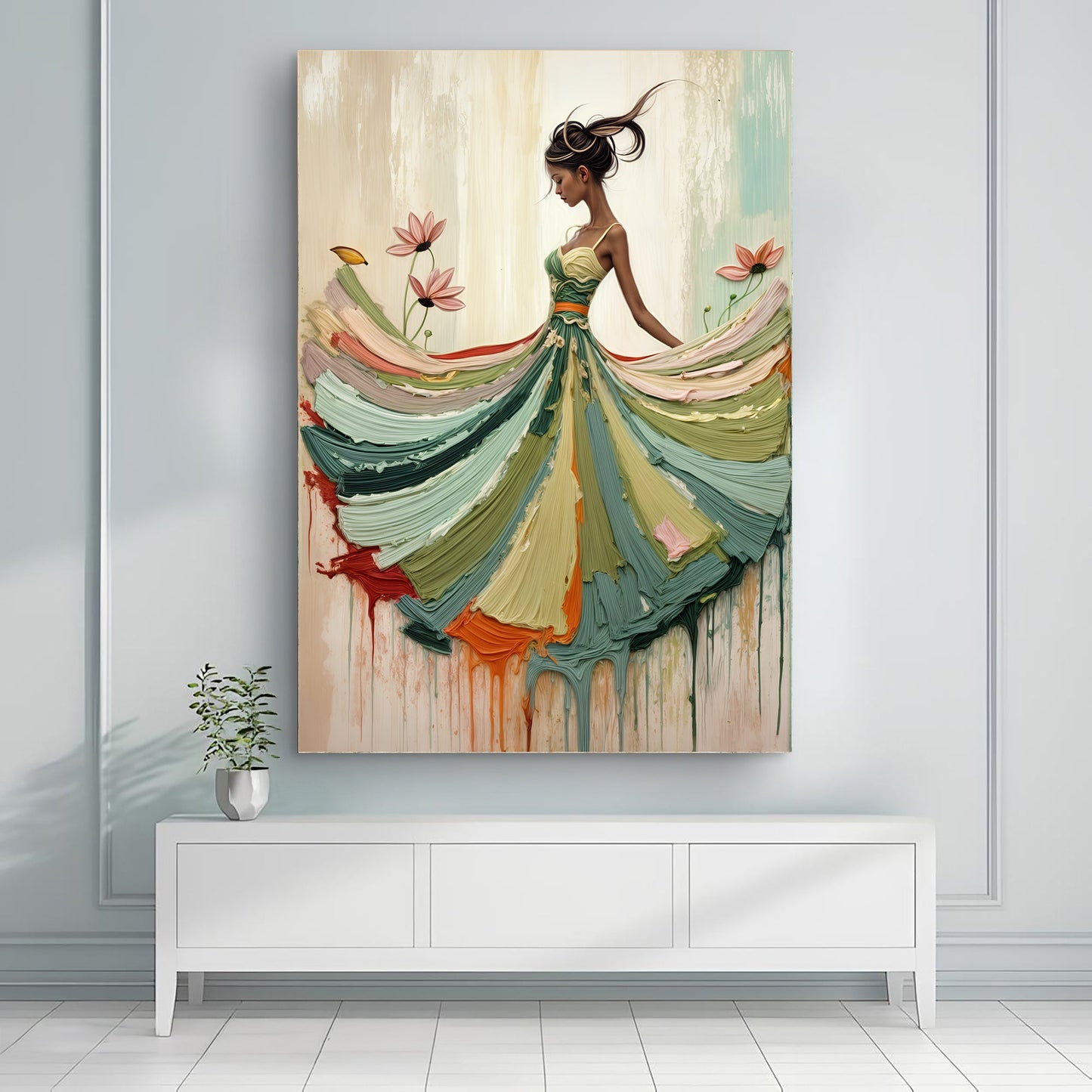 Blooming Modern Abstract Wall Art canvas by Tailored Canvases; gown with pink flowers on Tampa Home & Garden Store