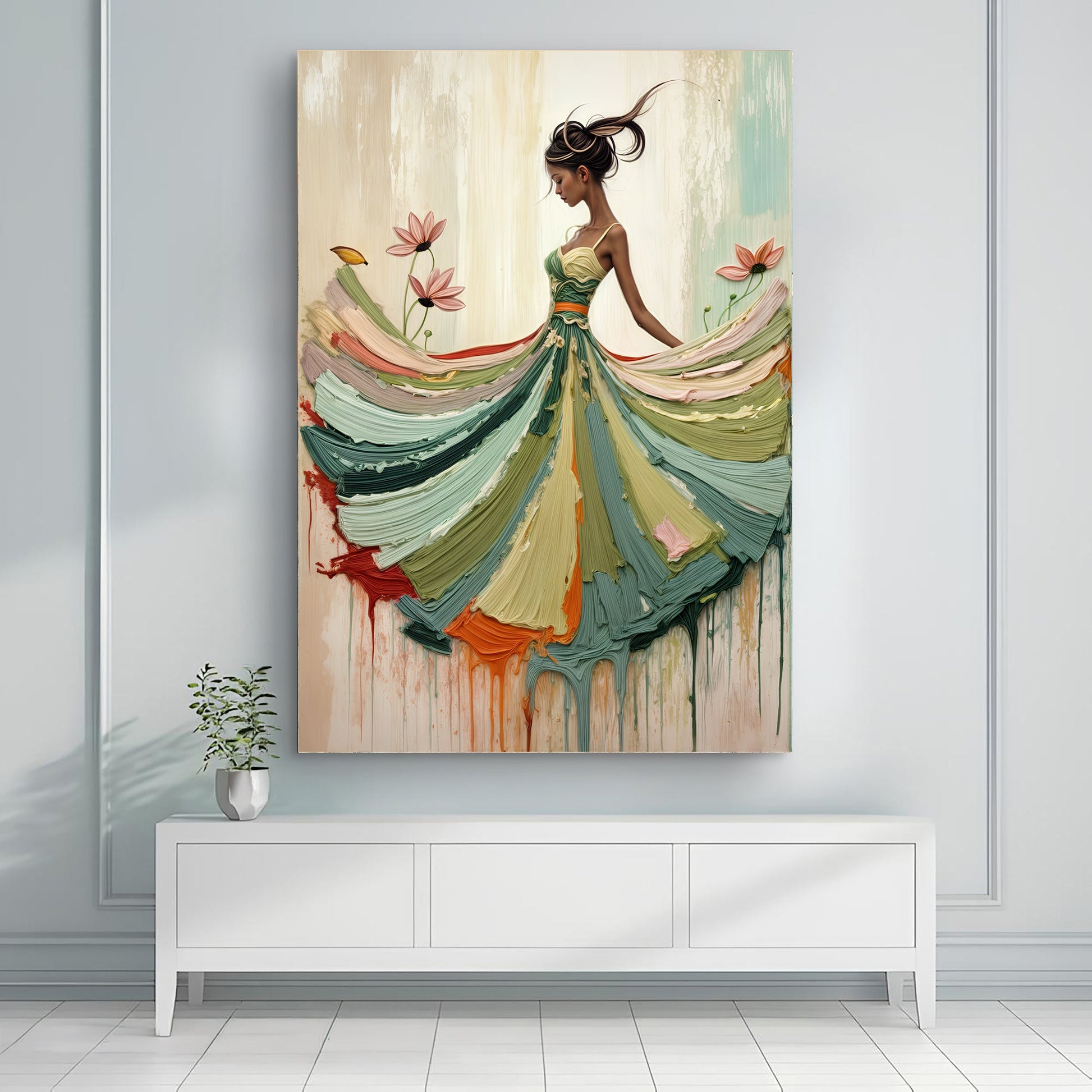 Blooming Modern Abstract Wall Art canvas by Tailored Canvases; gown with pink flowers on Tampa Home & Garden Store