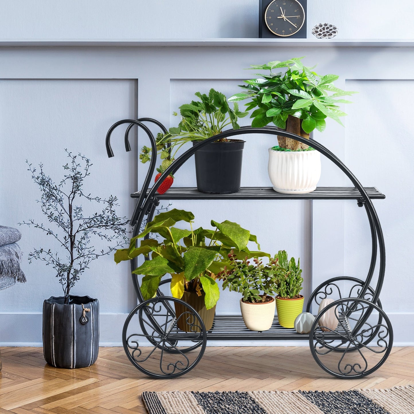Carro de metal resistente para plantas/macetas