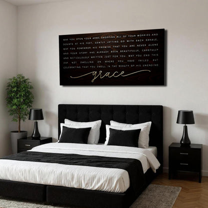 Unending Grace Faith Sign IV canvas by Tailored Canvases with dark wood and gold grace on Tampa Home & Garden Store