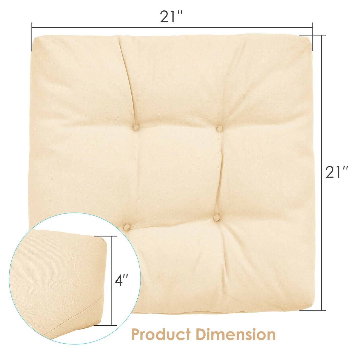 21 Inch  x 21 Inch Patio Chair Seat Cushion Pads for Indoor and Outdoor-Beige