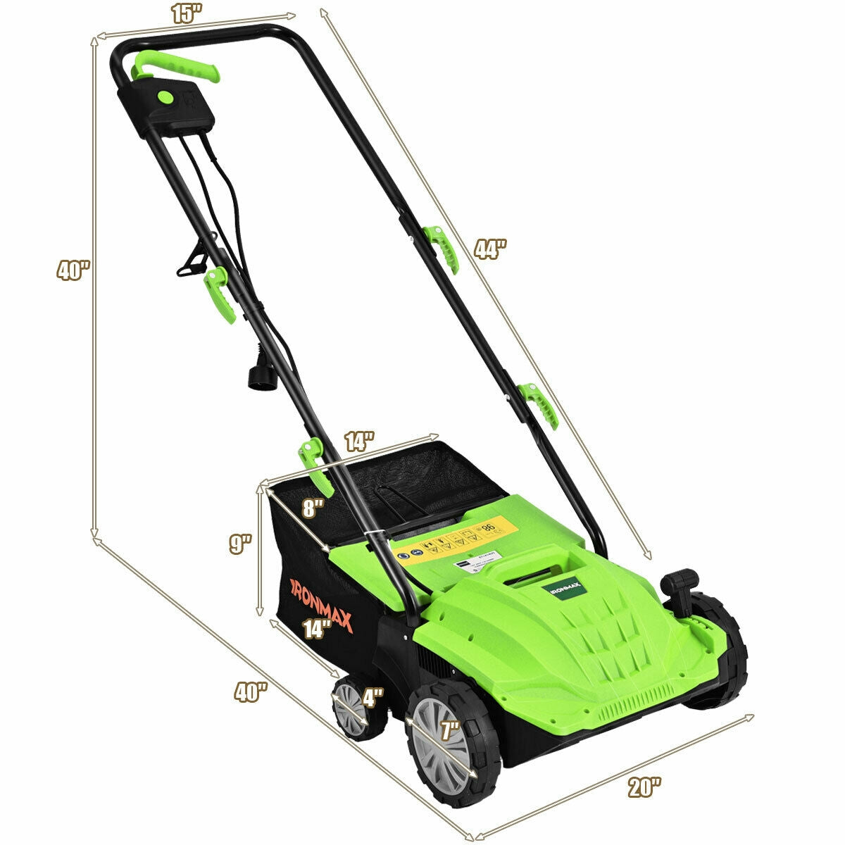 Escarificador eléctrico de 13 pulgadas y 12 amperios con bolsa recolectora y cuchillas extraíbles - Verde