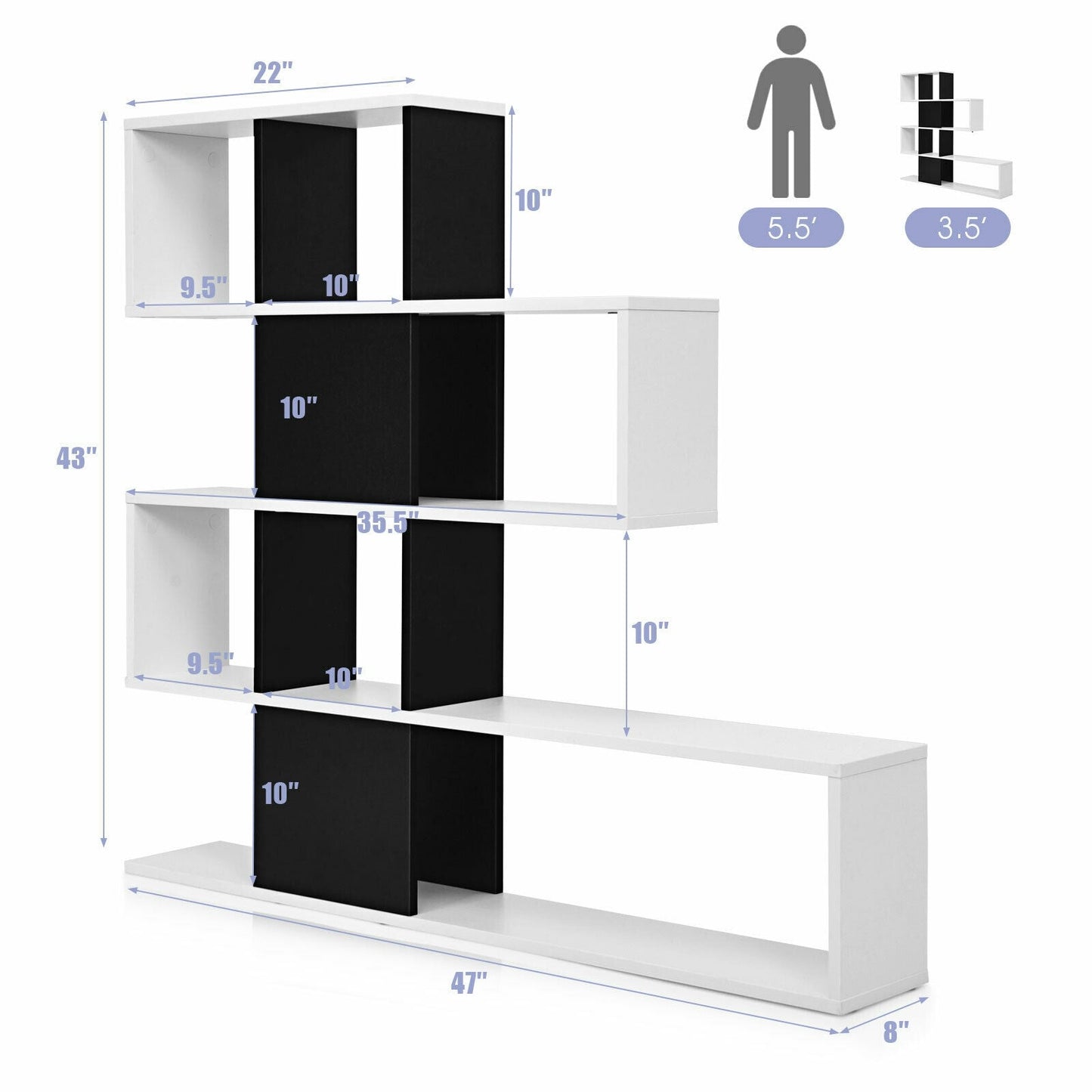 Estantería esquinera tipo escalera de 5 niveles con estante de almacenamiento - Blanco y negro