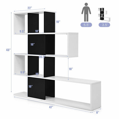 Estantería esquinera tipo escalera de 5 niveles con estante de almacenamiento - Blanco y negro