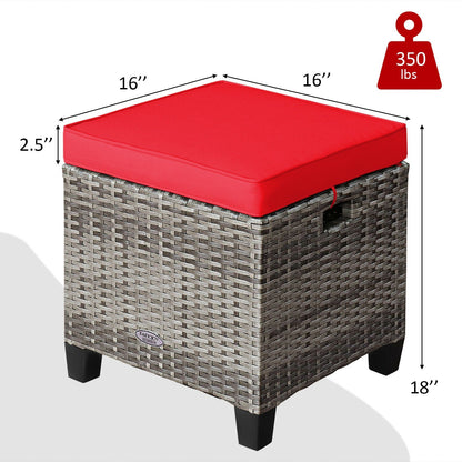 2 taburetes de mimbre de ratán para patio con cojines extraíbles - Rojo