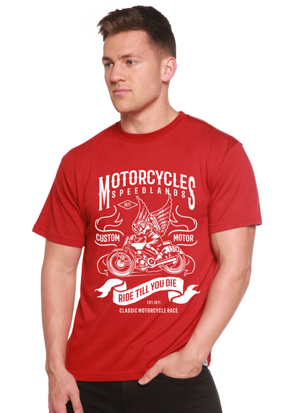Motorcycles graphic red T-shirt in bamboo viscose/organic cotton by Spun Bamboo on Tampa Home & Garden Store