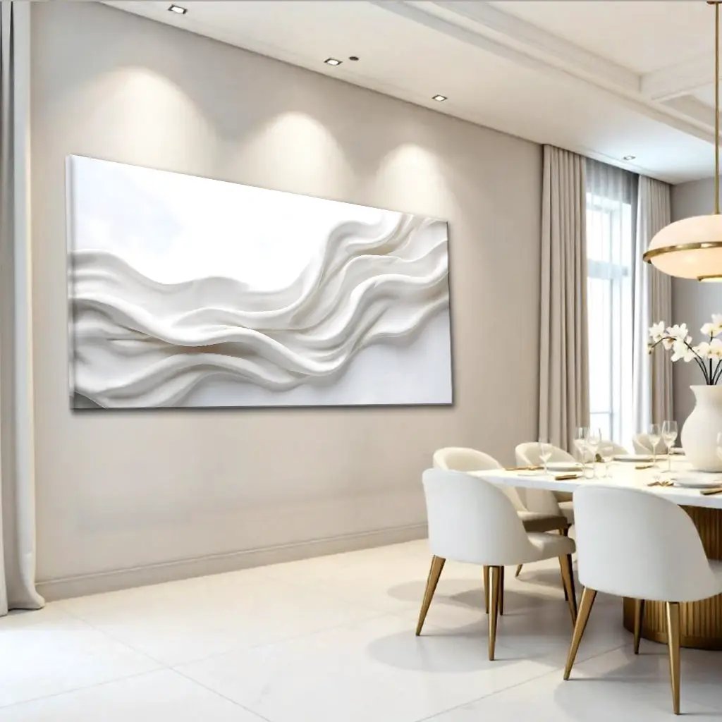 Wind Whispers Wall Art canvas by Tailored Canvases, wave relief in a modern dining room on Tampa Home & Garden Store