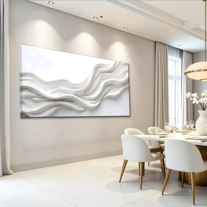 Wind Whispers Wall Art canvas by Tailored Canvases, wave relief in a modern dining room on Tampa Home & Garden Store