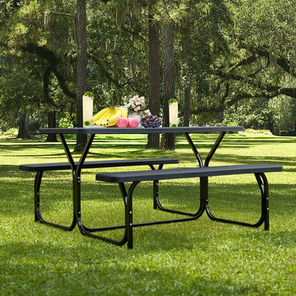 Juego de mesa y banco de pícnic para exterior de HDPE con base de metal - Negro