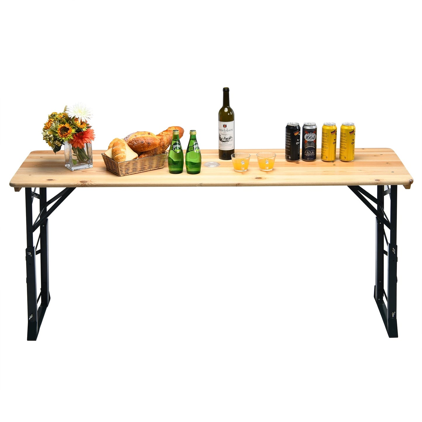 Mesa de picnic plegable de madera para exteriores de 66.5 pulgadas con altura ajustable