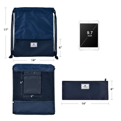 GemGear navy blue drawstring backpack with front zip pocket and foldable feature Costway patch on Tampa Home & Garden Store