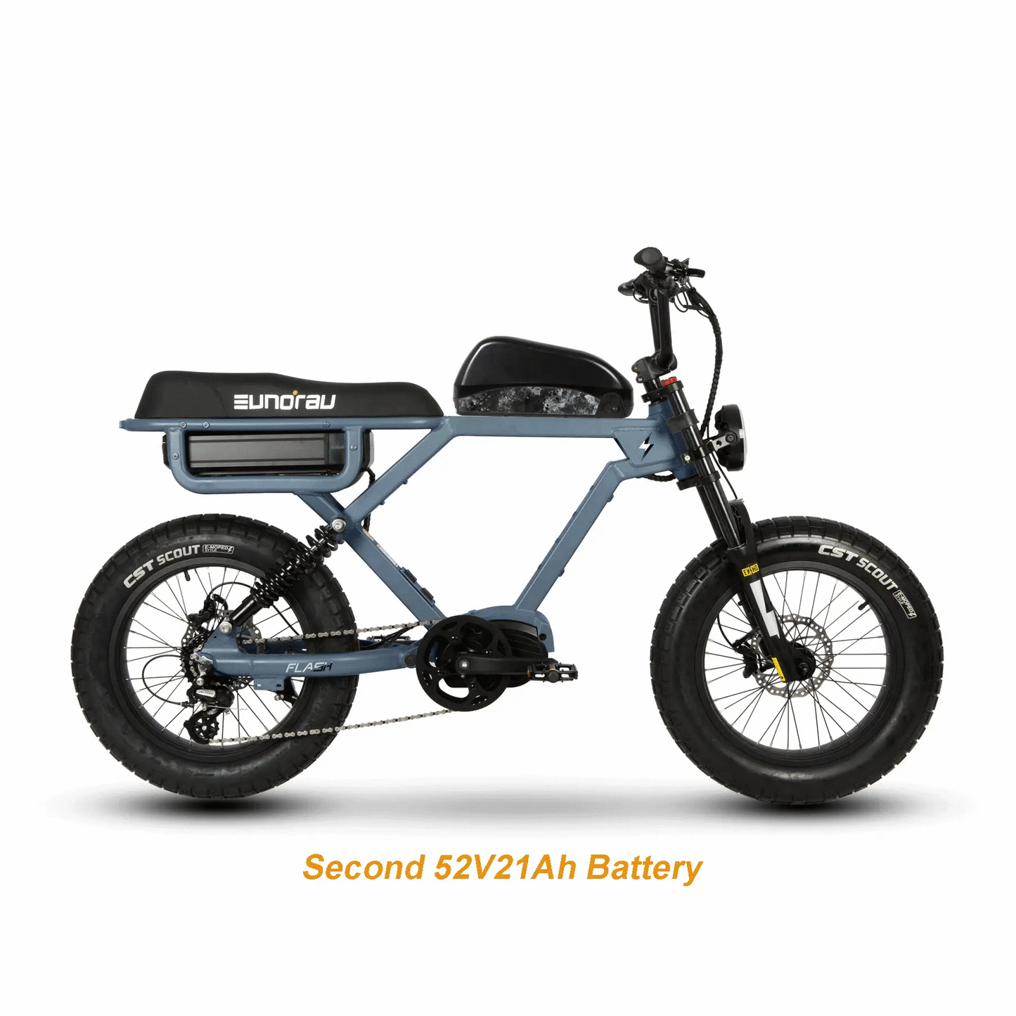 EUNORAU 52V17Ah third battery for FLASH Ebike mounted on blue frame on Tampa Home & Garden Store