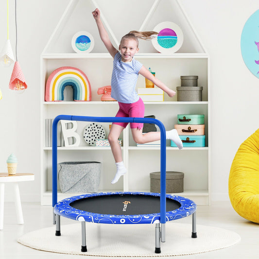 36 Inch Kids Trampoline Mini Rebounder with Full Covered Handrail-Blue - Tampa Home & Garden Store