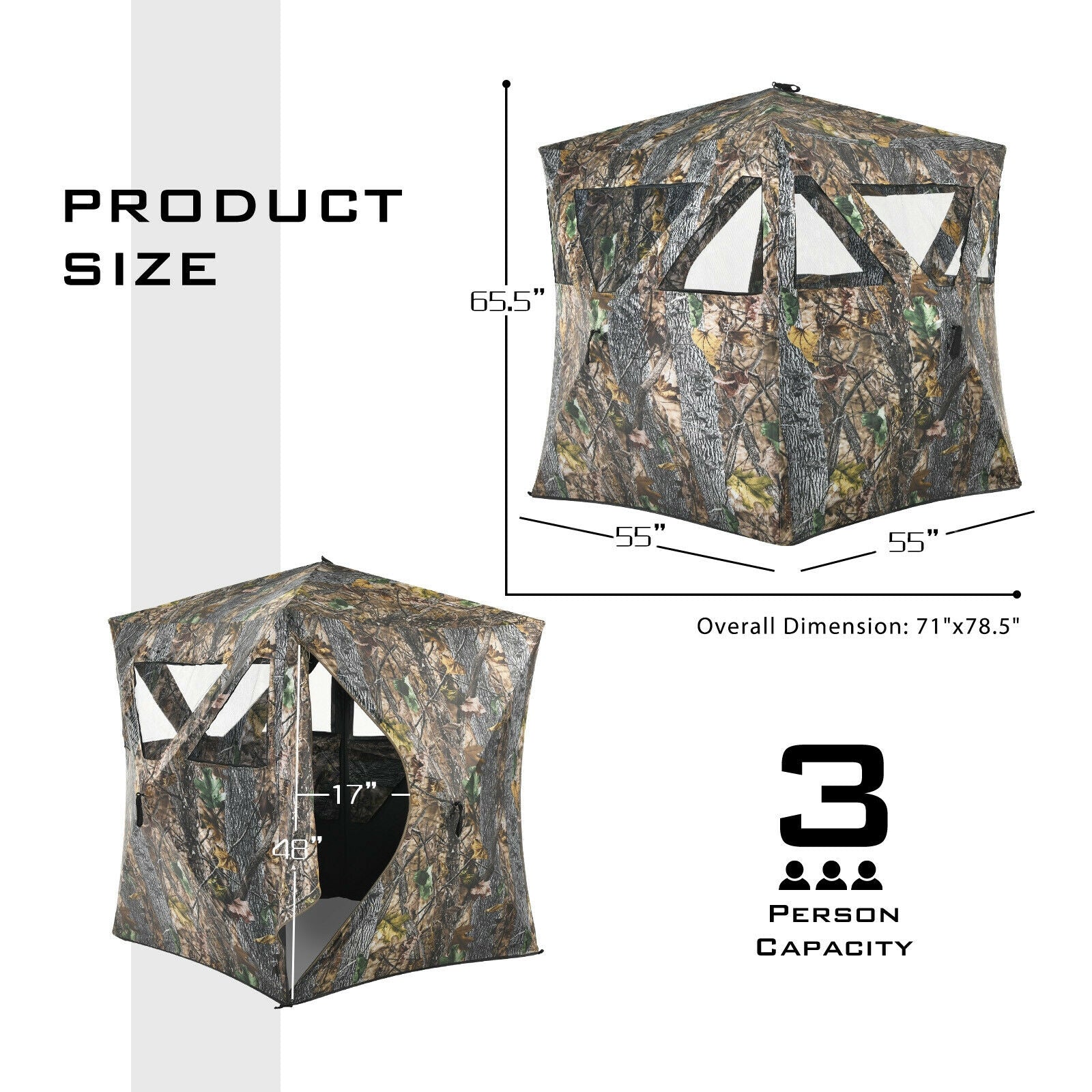 GemGear 3-person camouflage pop-up ground hunting blind with window panels and tie-downs on Tampa Home & Garden Store