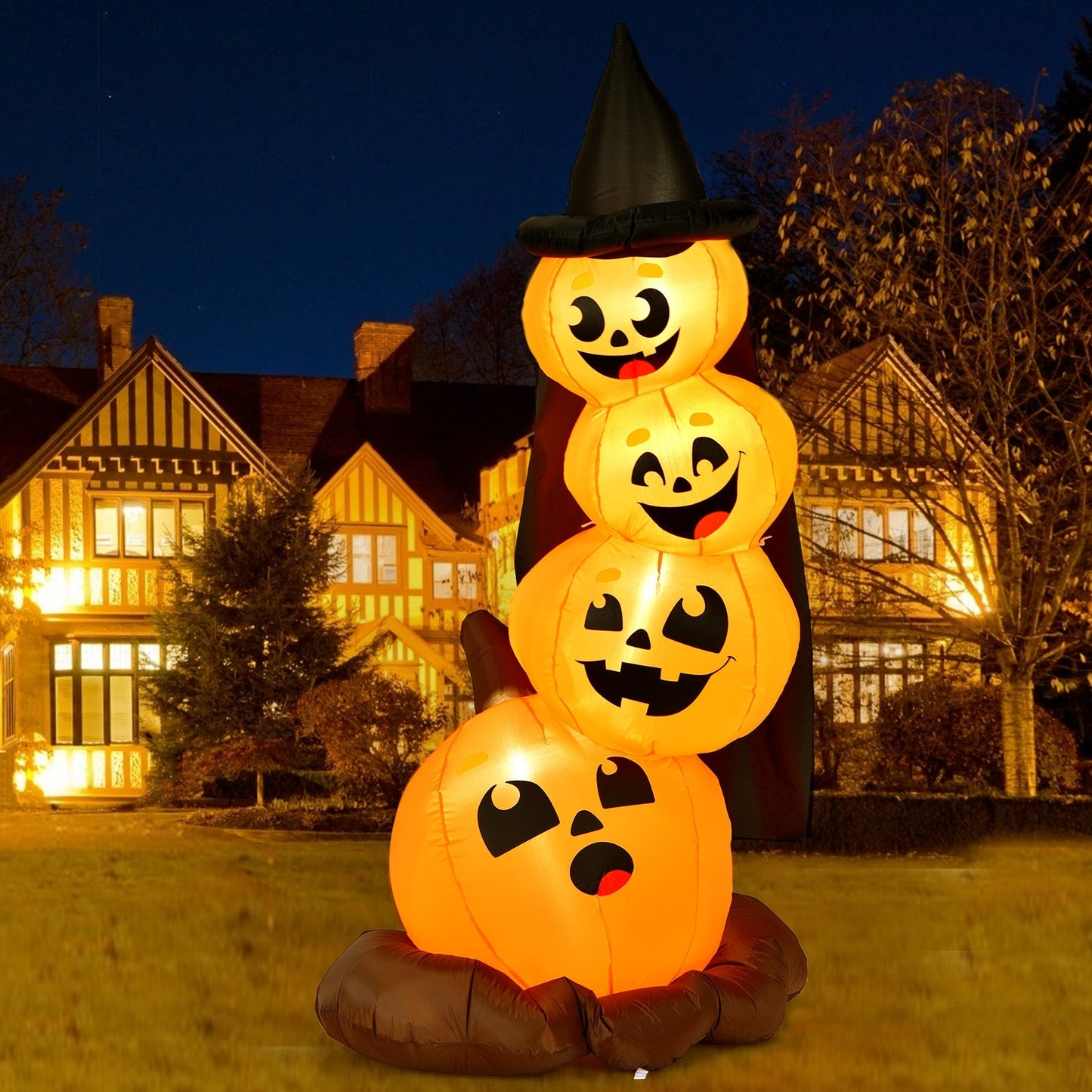 7 ft Halloween inflatable pumpkin stack with witch hat LED lights DirectDeals inflatable decor on Tampa Home & Garden Store